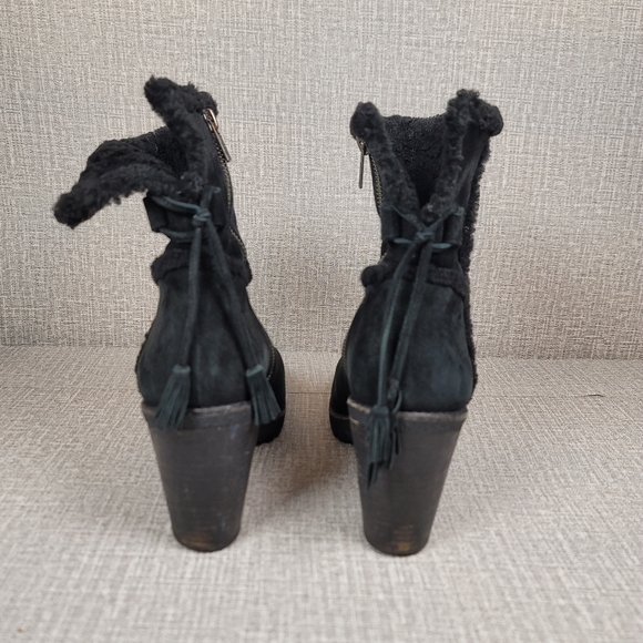 Frye Jen Black Shearling Suede Heeled Boots Women's Size 9.5 - Picture 5 of 13